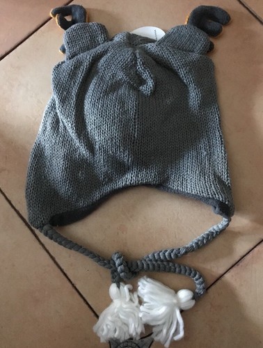 Winter Sweater Knit Animal Hat Gray Moose Fleece Lined Child/Tween Size - Picture 3 of 4