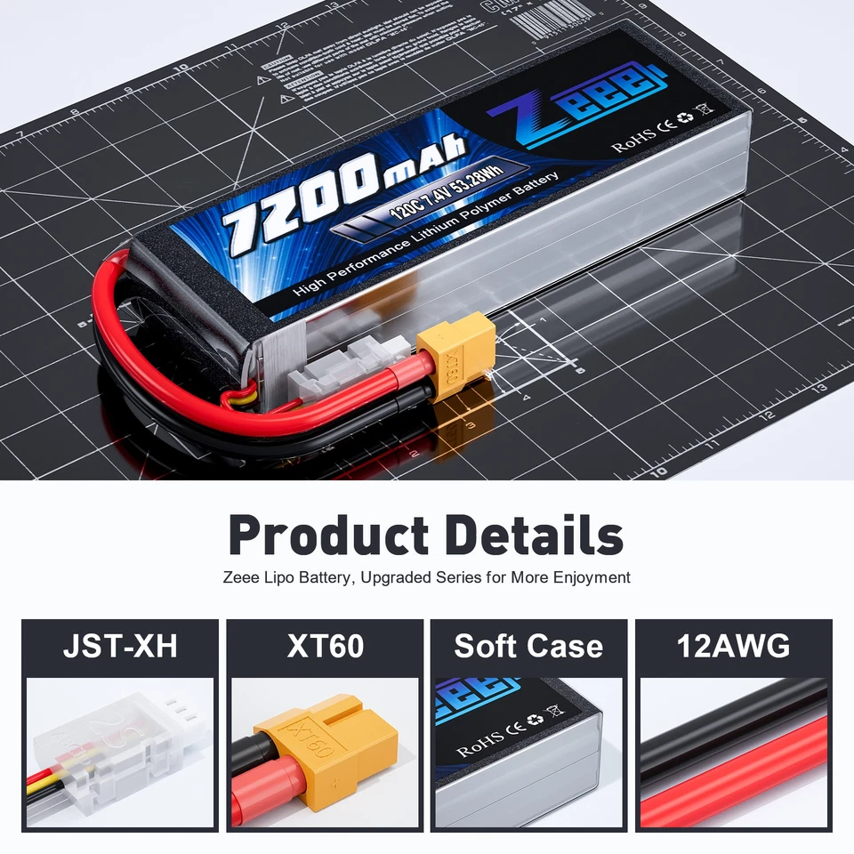 2x Zeee 2S 7.4V Lipo Akkus 120C 7200mAh XT60 für RC Tank Helicopter RC Flugzeug - Bild 2 von 4