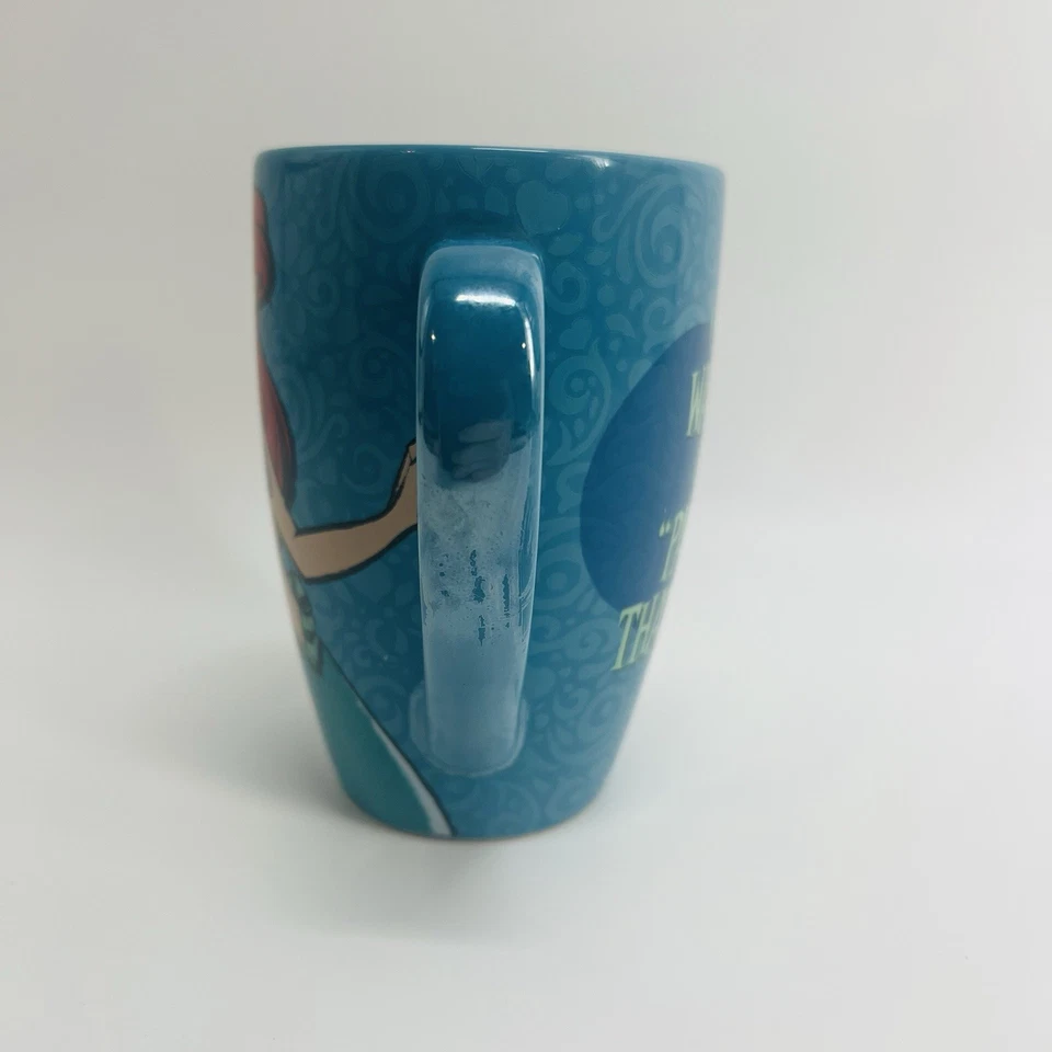 Taza de café azul Sirenita Ariel "Once I Wake Up" de los parques de Disney 5" 1988 Foto 3 de 4