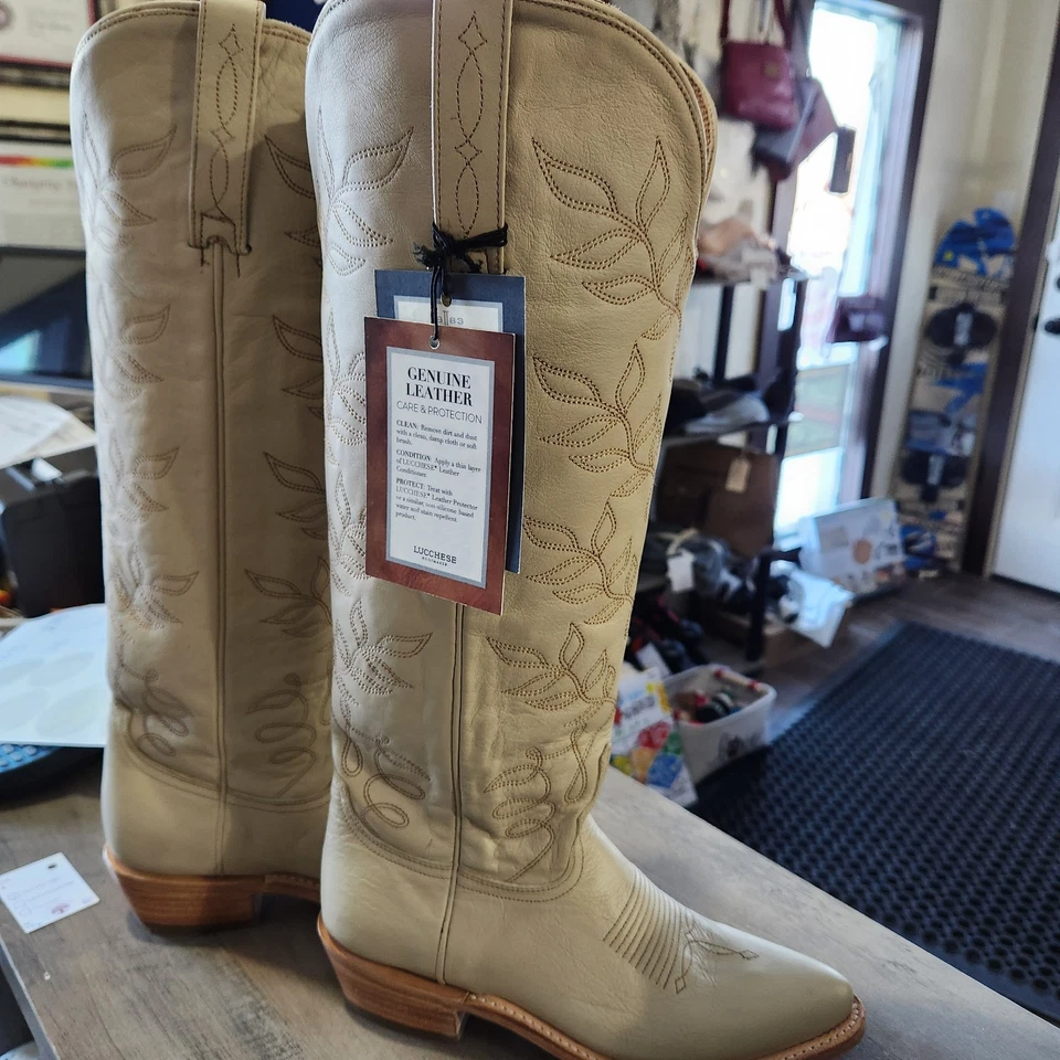 1883 Lucchese Women's 17" Tall Western Cowboy Boots Cream Size 7 - Image 2 of 4