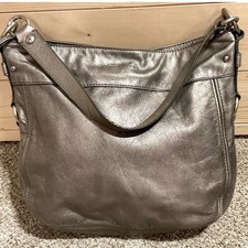 Coach Shoulder Bag Metallic Gray Silver Hardware Studded Bag Charm Zip Large