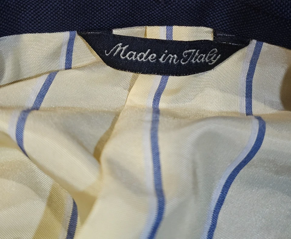 Tombolini 意大利制造 100% 羊毛海军蓝缝制翻领西装外套 52L — 第 3/4 张图片