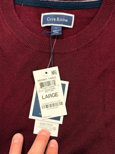 Club Room Merino Wool Blend Sweater Red Plum Crew Neck Pullover Large NWT - Picture 3 of 3