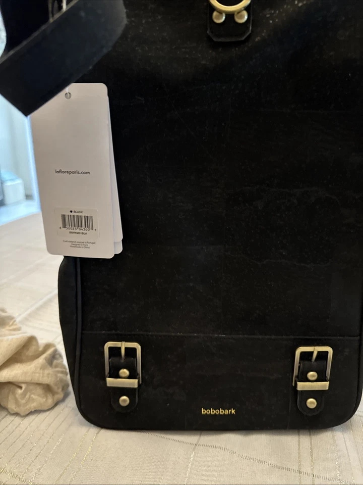 Rare LaFlore Paris Bebebark Cork Bag/Crossbody/Clutch/Tote Brass Clasp Black A29 - Image 3 of 4