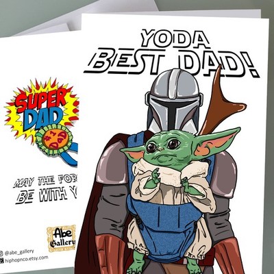 Baby Yoda Father's Day Card - Star Wars Mandalorian, FBoys Fans gift for dad