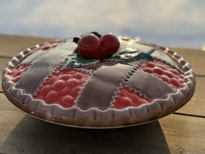 Vintage Ceramic Cherry Pie Keeper With Cover Japan Granny Core Kitchen
