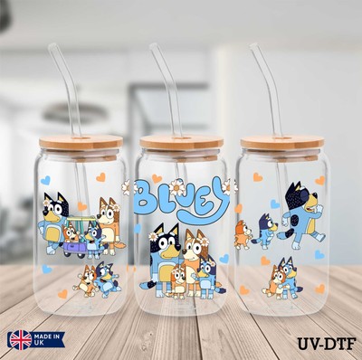 Bluey UV DTF Aufkleber - 16oz Libbey Dose Glasfolie yd180