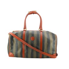 Borsa da viaggio grande Fendi a righe Pequin in tela