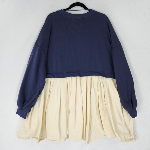 Free People Dress Womens Large Blue Cream Eleanor Sweatshirt Tunic Mini Shift - Picture 10 of 11