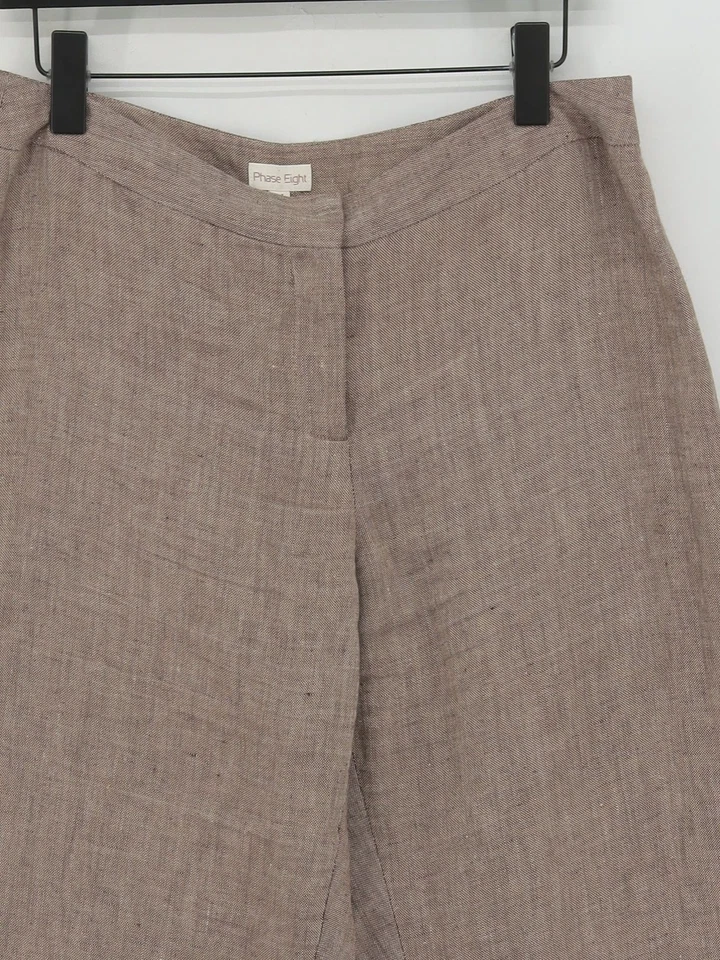 Phase Eight Women's Suit Trousers UK 14 Brown 100% Linen Wide-Leg Dress Pants - Image 3 of 4