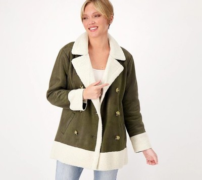 Candace Cameron Bure Sherpa Lined Faux Suede Peacoat Joshua Tree XS New
