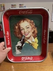 Coca-Cola 1948 Vintage Metal Serving Tray Redhead Girl Design 13.3 x 10.5 Inches