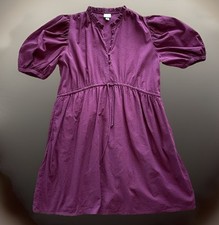 A NEW DAY Textured Cotton Purple Dress Balloon Sleeve Drawstring Waist Women's L