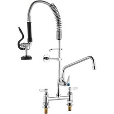 Brass 26in Pre-Rinse Faucet, 12in Swivel Spout, High-Pressure 1.42GPM Spray