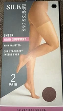 Silk Impressions ~ 2 Pair Women's Pantyhose Cocoa 40 Denier Sheer ~ 2XL