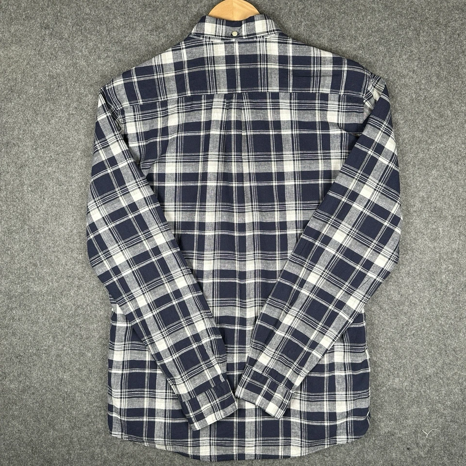 Barbour Shirt Mens Large Linen Blend Blue Plaid Check Long Sleeve Tailored Fit — 第 3/4 张图片