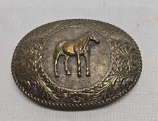 Crumrine Vintage Horse Belt Buckle - Heavy Silverplate Bronze