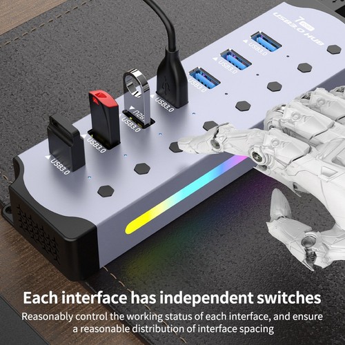 Hub USB 3.0 RVB multifonctionnel avec répartiteur de transmission rapide 5 Gbit/S 1984 - Photo 7/10
