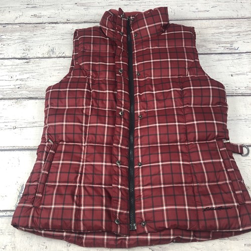 Eddie Bauer Vest Womens M Premium Goose Down Plaid Red Puffer Quilted Jacket - Picture 4 of 16