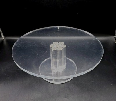 1970s Plex Art Lucite Acrylic Round Cake Stand Center Columns 4½''x12''