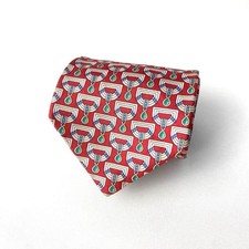 Burberry London Silk Tie Allover Red  White Pattern 144cm Used