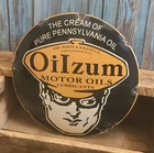 Vintage OILZUM MOTOR OIL White & Bagley Company Porcelain Metal Domed Sign