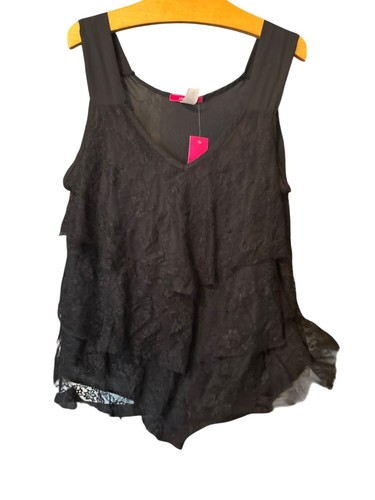 Julie's Closet Womens Black Sleeveless Lace Layered Cami Shell Tank 1X NWT