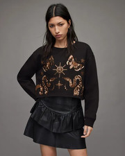 All saints,black,;separo marina’,butterfly/snake embellished cropped top-L