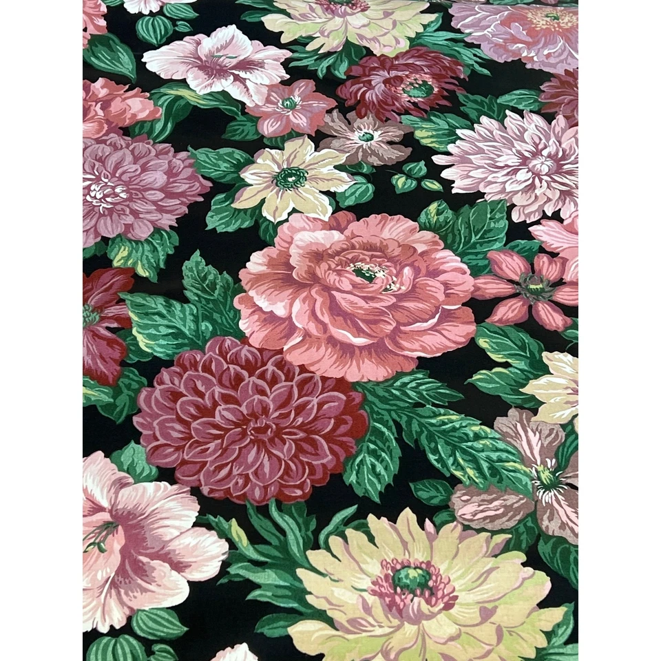 Vtg Mill Creek Upholstery Drapery Fabric Black Pink Floral Chintz By The Yard - Image 3 of 4