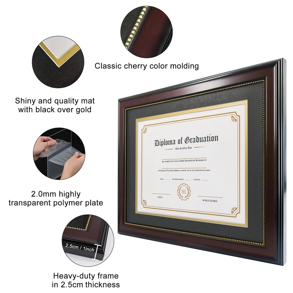 Marco de diploma 8,5x11 con tapete negro sobre dorado o exhibición documento de 11x14 sin... Foto 2 de 4