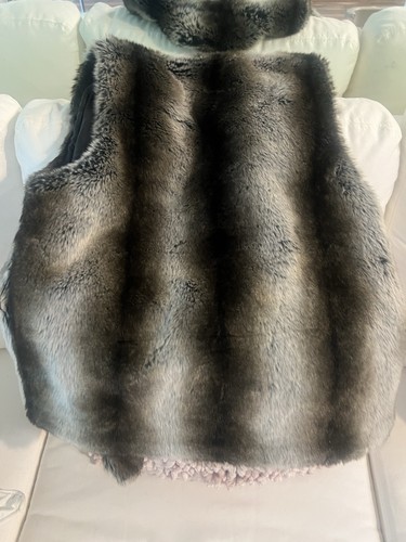 WOODLAND BROWN BLACK CREAM FAUX FUR SWEATER VEST WOMEN’S LARGE CASHMERE BLEND - Picture 7 of 7