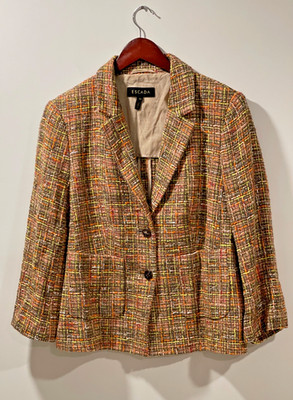 Vintage Escada Tweed Blazer Jacket Multicolored  Size 44 Designer