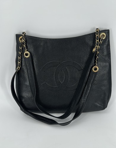 Borsa a tracolla grande CHANEL vintage in pelle nera CC