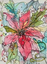Original Signed Watercolor Painting. 5x7" Poinsettia. Christmas. Winter.