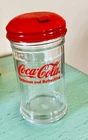 VINTAGE 1992 COCA-COLA GLASS SUGAR SHAKER WITH RED METAL LID