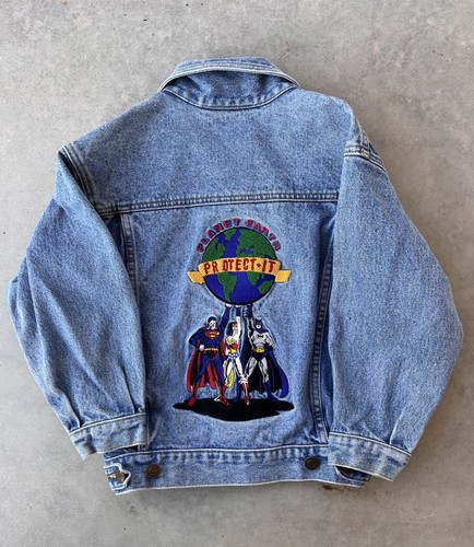 Vintage Denim Jacket Youth Small 90s DC Comics Batman Superman Wonder Woman