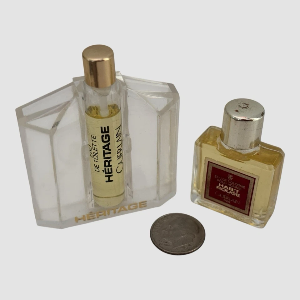 MINI Vintage HABIT ROUGE Guerlain EDC 4 ml y MINI Vintage HERITAGE EDT 2 ml Vial Foto 2 de 4