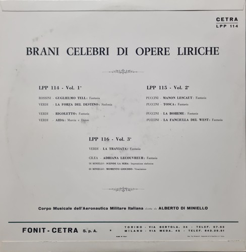 Rossini, Verdi, Puccini – Brani Celebri Di Opere Liriche / Di Miniello - LP - Picture 2 of 3