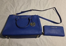 Michael Kors Women's Handbag Purse Tote Wallet Set Blue & Gold NEW with out Tags