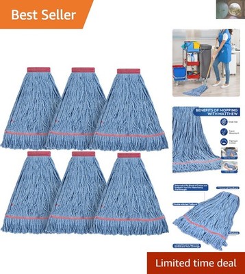 Blue Cotton Looped End Mop Head Refill - Commercial Use, Pack of 6, 20oz Each