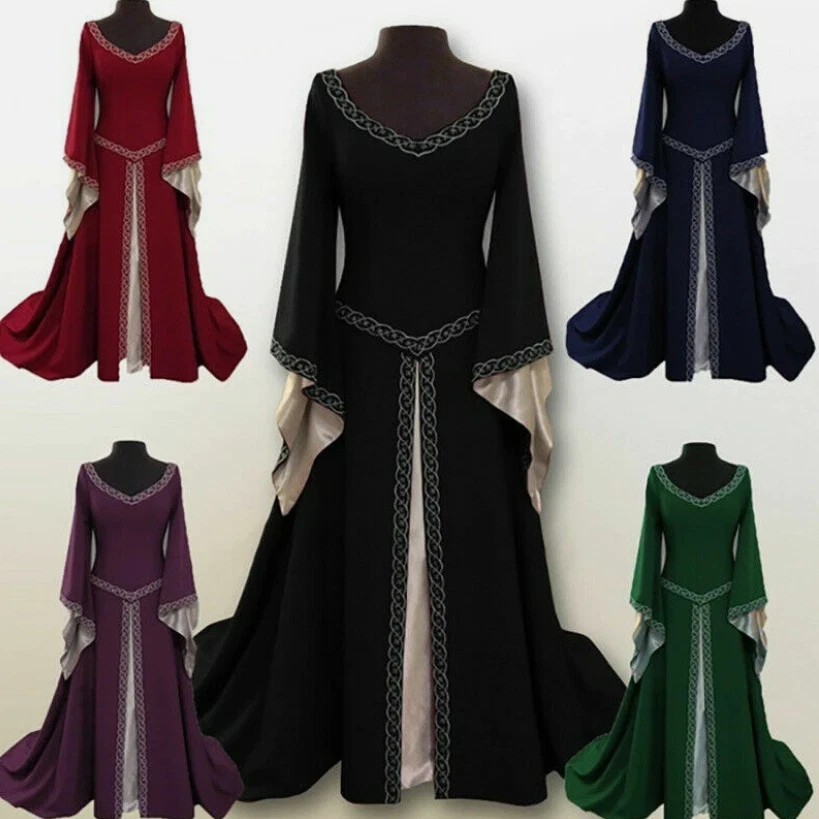 Women's Medieval Renaissance Vintage Gown Dress Halloween Party Costume Cosplay - Image 3 of 4