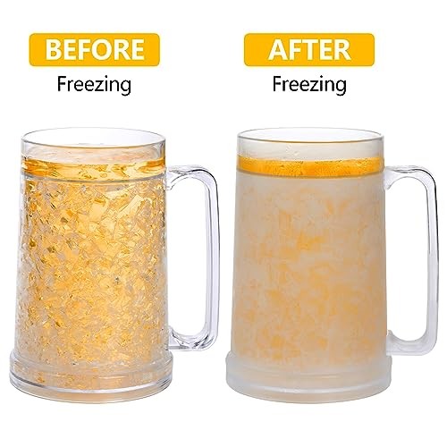 Freezer Beer Mugs, 4 Pack Clear Double Wall Gel Frosty Ice Mugs with Gel, - Bild 4 von 8
