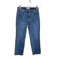 We The Free Free People High Rise Straight Leg Raw Hem Jeans Blue Size 28 Short