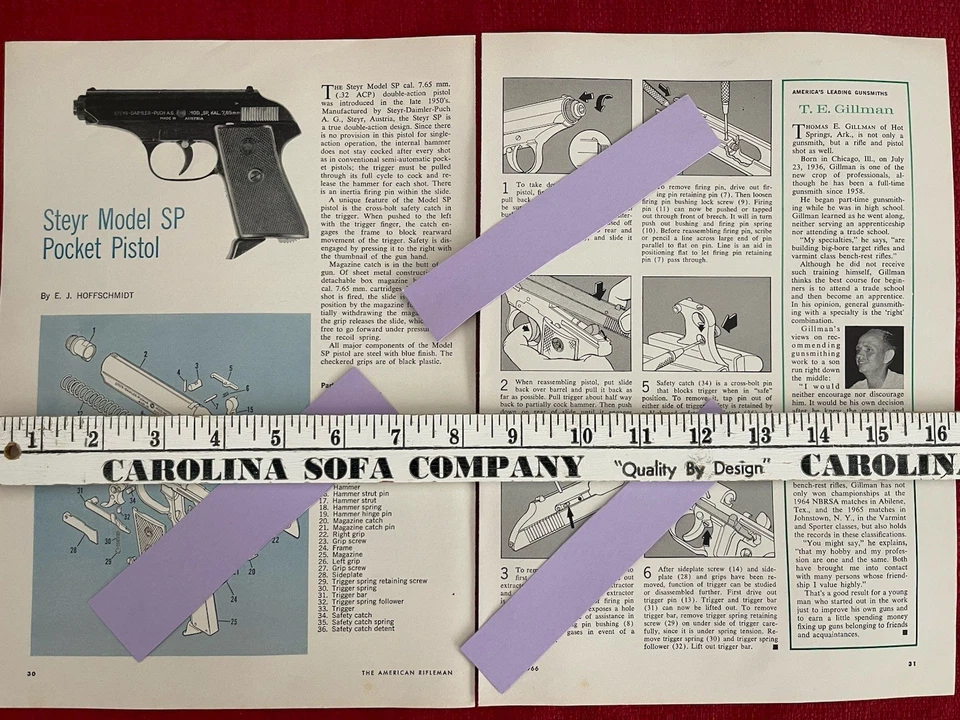 Pistola de bolsillo Steyr modelo SP 1966 anuncio impreso diagrama esquemas piezas leyenda Foto 2 de 3