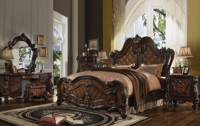 New Old World Cherry Brown Bedroom Furniture 6pcs Set W King Mansion Bed Iaa3