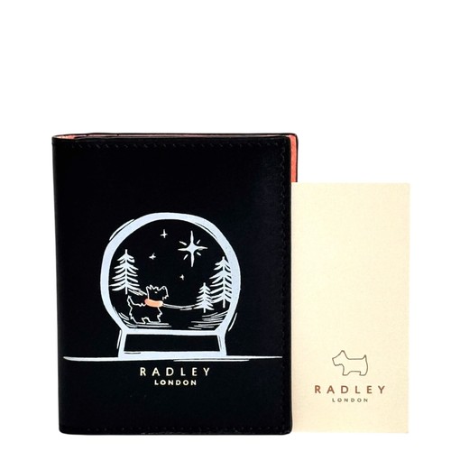 Radley Radley Schneekugel schwarz Leder kleines dreifach faltbares Kartenetui Geldbörse-neu - Bild 2 von 5