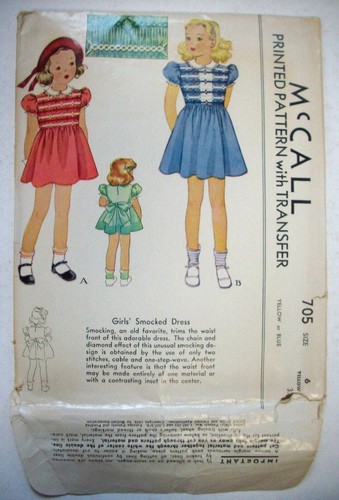 Vestito corpetto smocked bambina anni 30 fantasia 705 taglia 6 - Foto 1 di 3