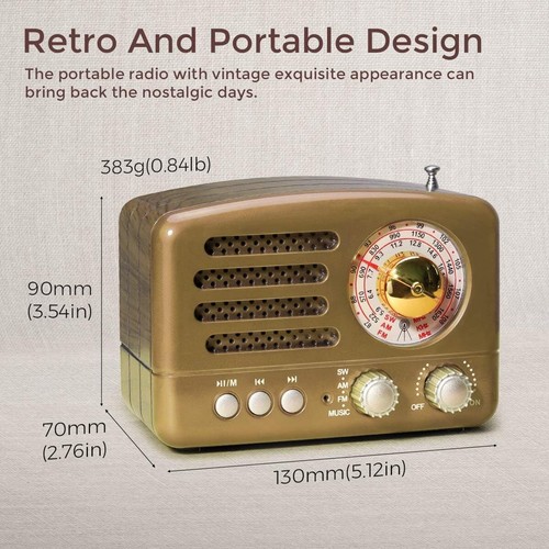 Radio Retro Design UKW FM AM USB MP3 Bluetooth Lautsprecher Aux-Funktion Kompass - Bild 4 von 7