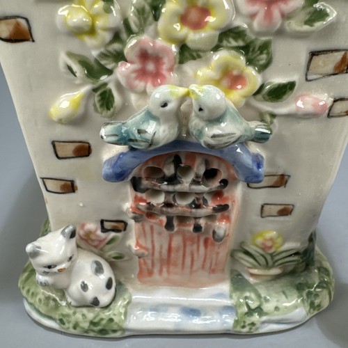 Ceramic Tea Light Floral Cottage/House w/Cats at Door/Bird in Window - Picture 8 of 10