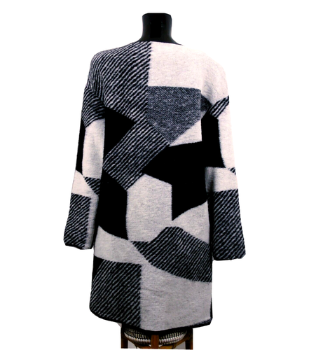 SELECTED FEMME Cappotto Sfoderato Lana Cotta Fantasia Patch Monocromo Scollato M - Imagen 9 de 11